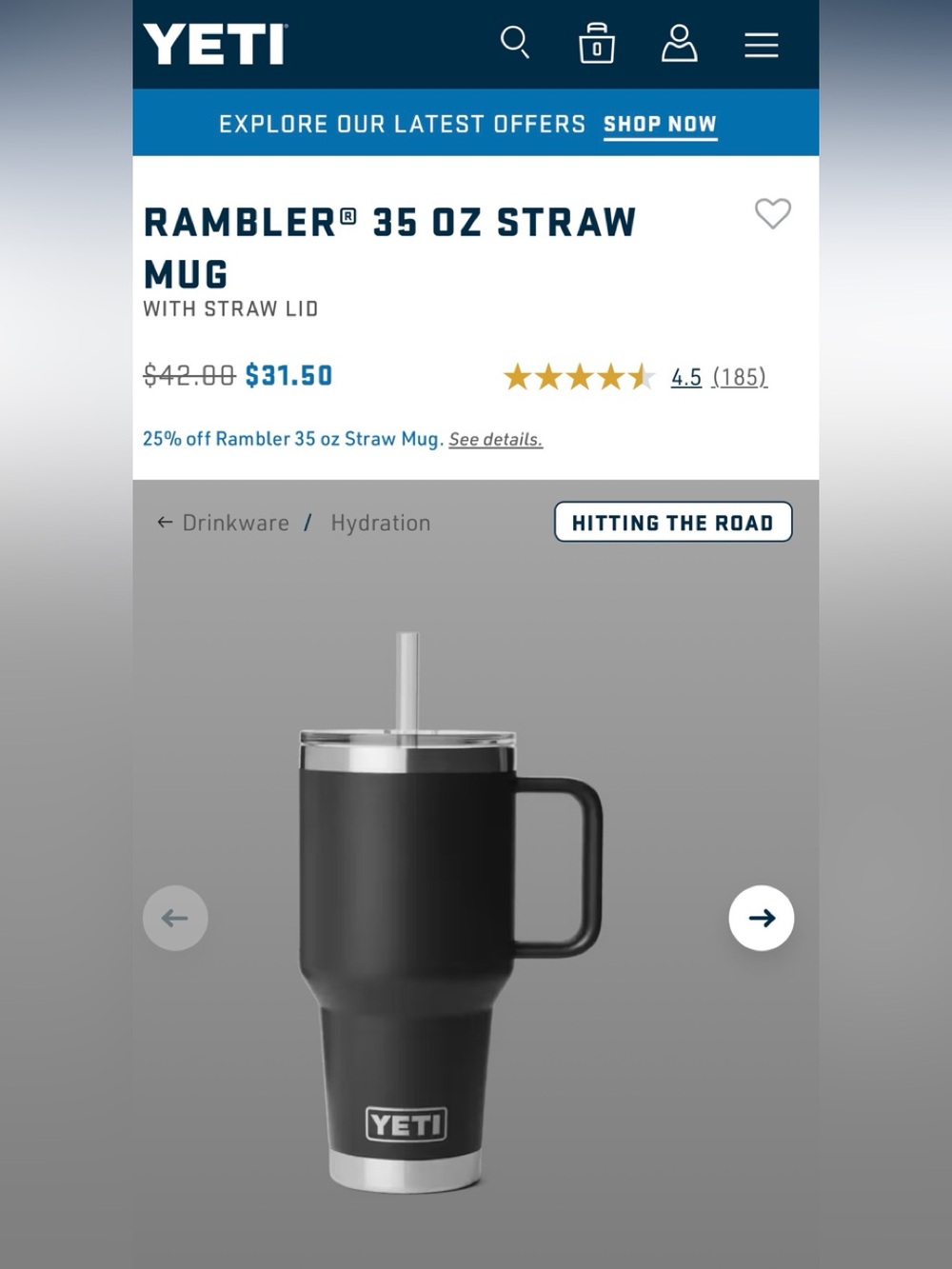 Yeti Rambler 35 oz Mug - Black with Silver Trim authentic-NEW